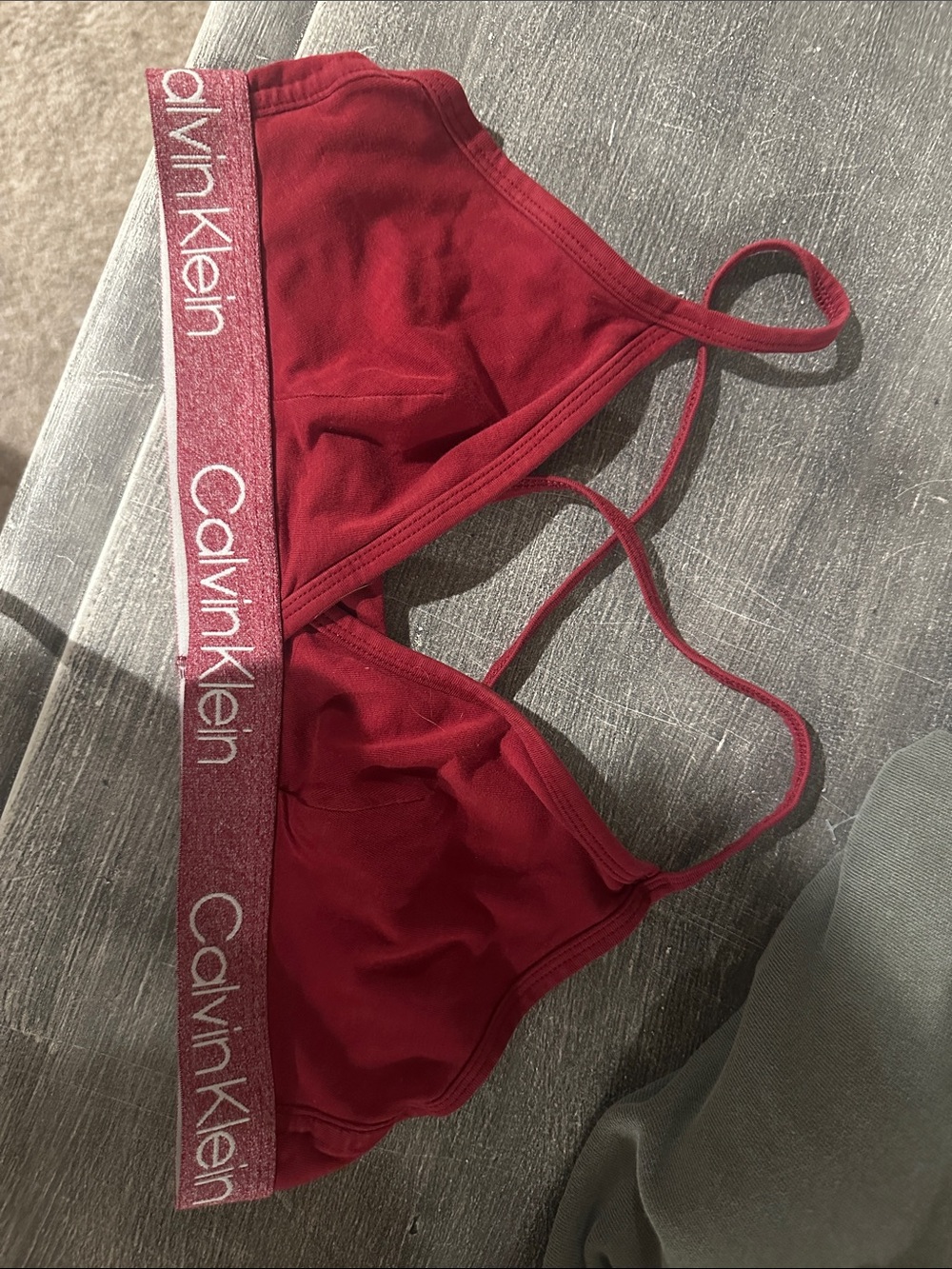 2 pack Calvin Klein Burgundy Red and grey Triangle Bralettes with Logo Band
